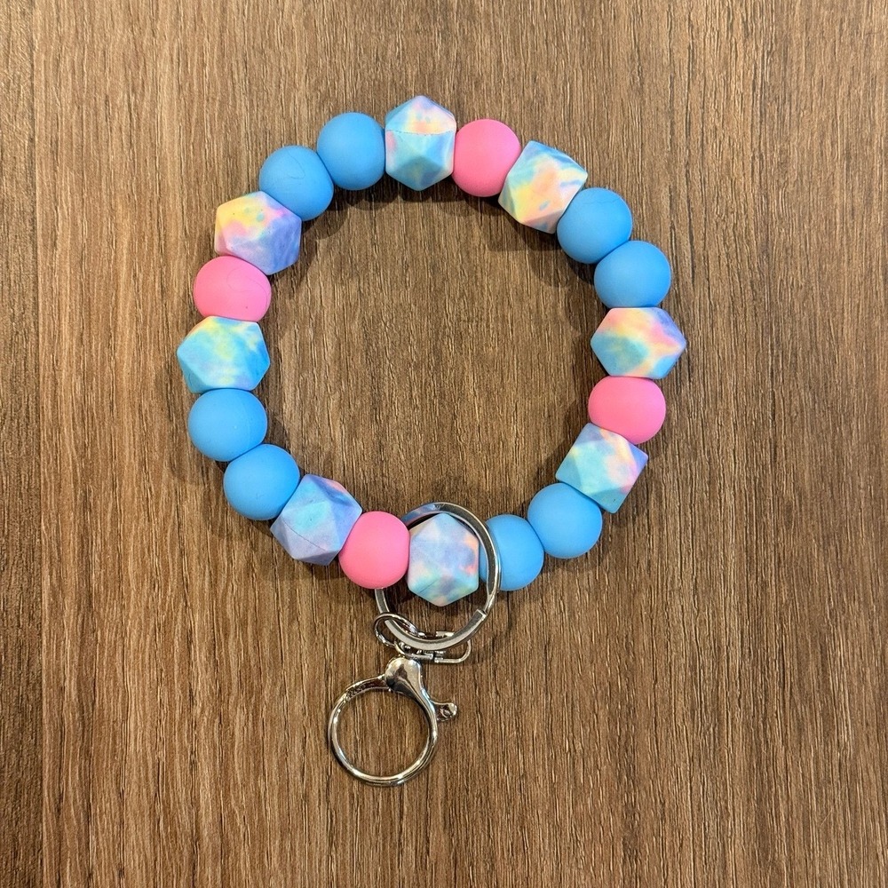 Womens Silicone Beaded Keychain Bracelet/Wristlet for Keys Pink Purple Blue